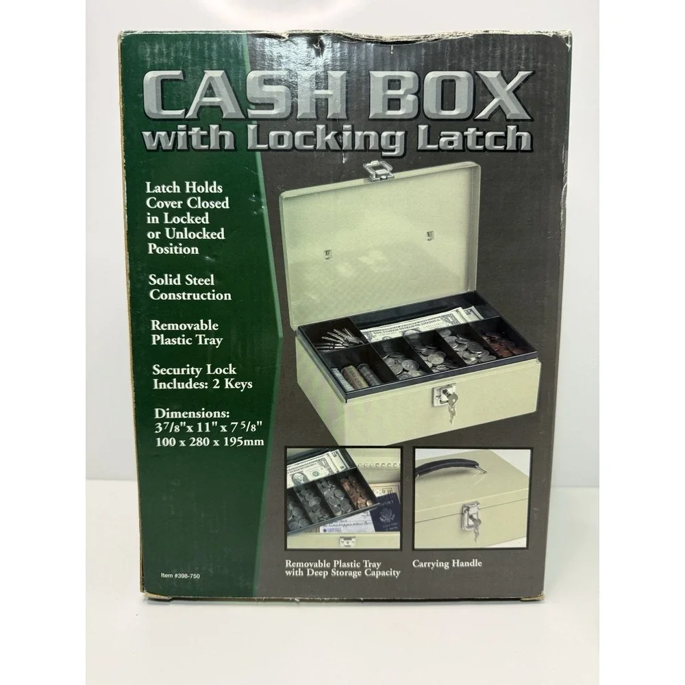 NEW Steel Cash Box w/ Lock & 2 Keys – Money Safe Coin Tray Organizer